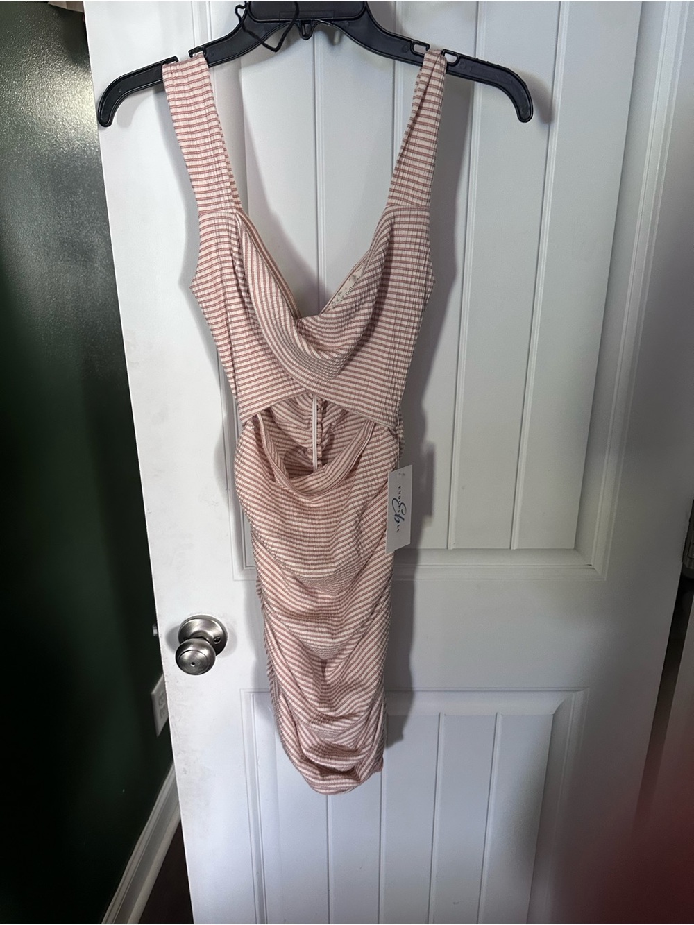 Pinkblush Blush Pink and White Striped Ruched Mini Dress